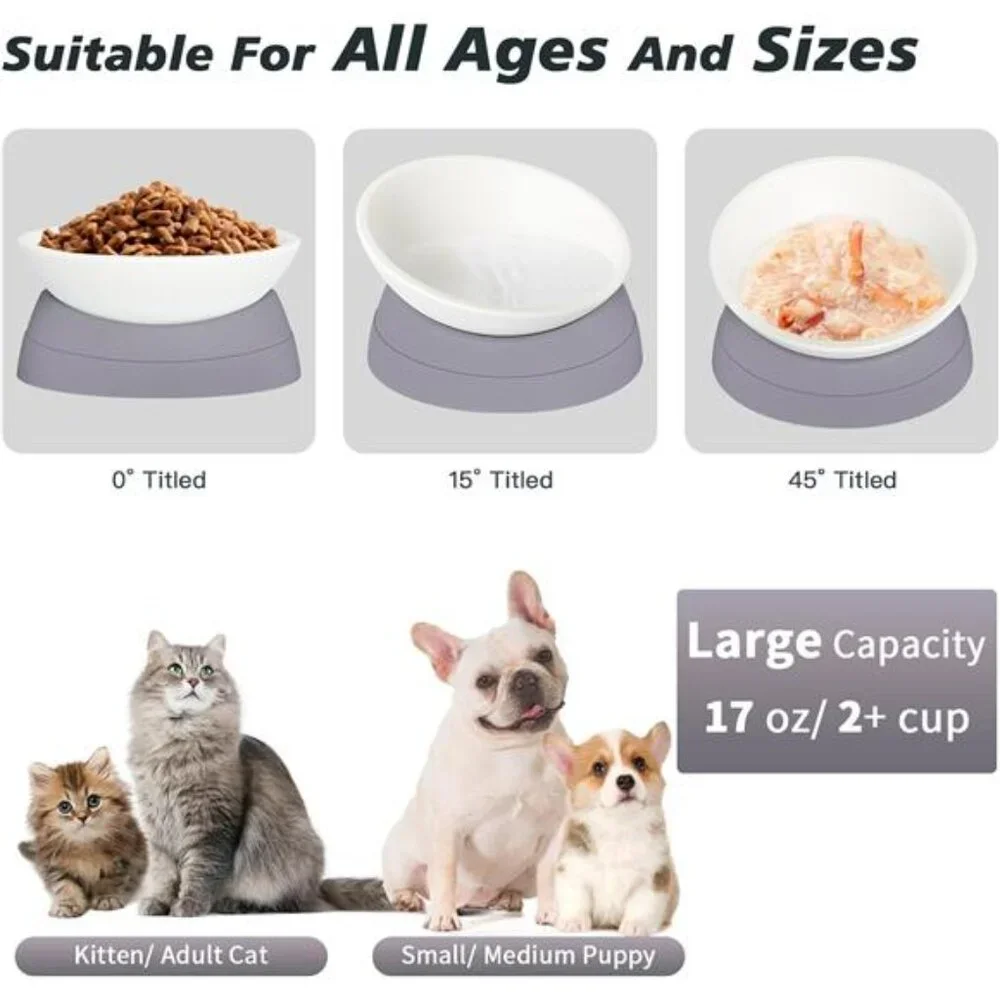 Elevated Cat Food Bowl - Adjustable, Anti-Slip & Anti-Noise,Protects Pet's Spine